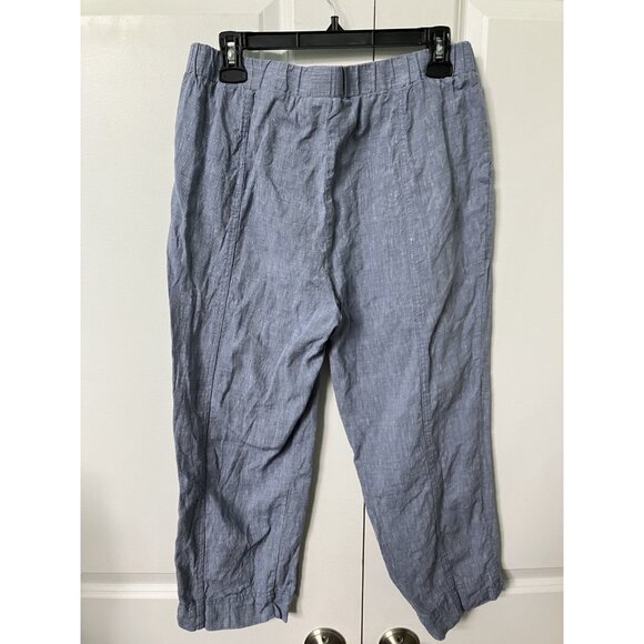 Ellen Tracy Linen Capri Pants Womens M Cropped Summer Coastal Boho Blue - Picture 9 of 9